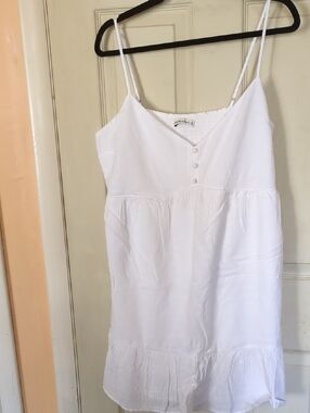 NWT Abercrombie Fitch XL White Adjustable Strap Babydoll Mini Dress/Pockets
